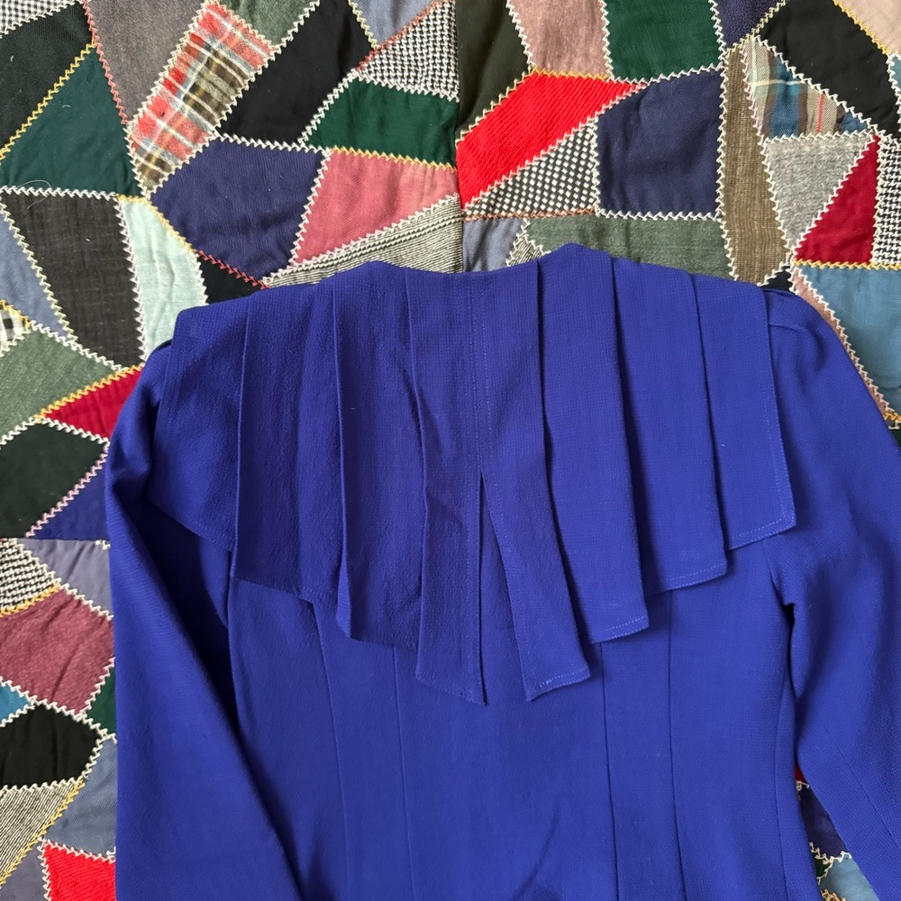 Vintage Blue Double-Breasted Pleated Dress - Picture 7 of 8